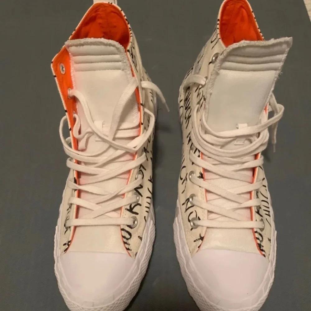 Converse High Top Sneakers White with Black Script - Picture 2 of 5